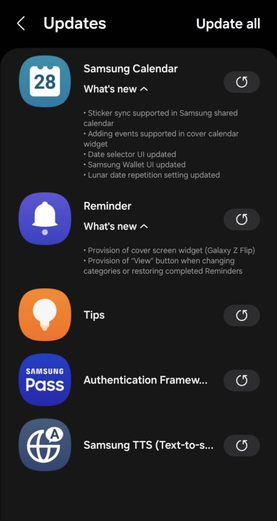 list of currently available galaxy app updates on may 29 2024