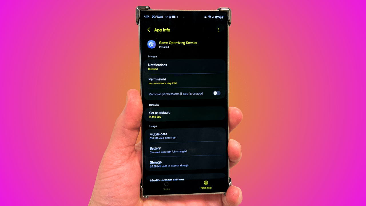 game optimization service app shown on s24 ultra