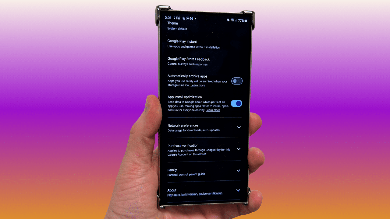 app optimization screen on gradient background