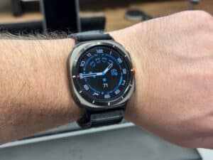 watch ultra on wrist with blue face