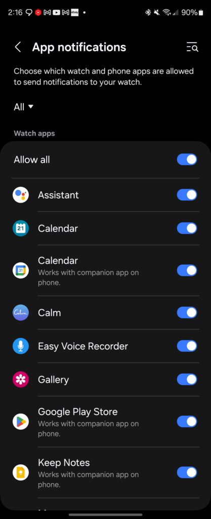 Watch App Notification Settings