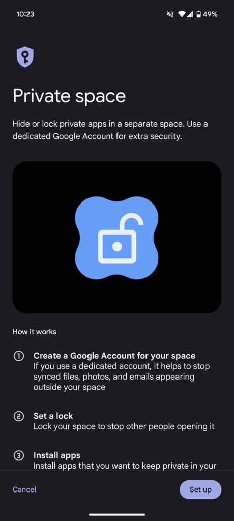 Android 15 Private space