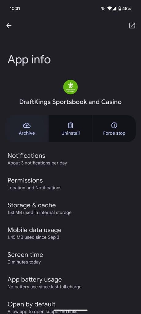 Android 15 App info setting