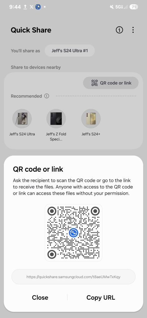 Quick Share on One UI 7.0 Beta QR Code