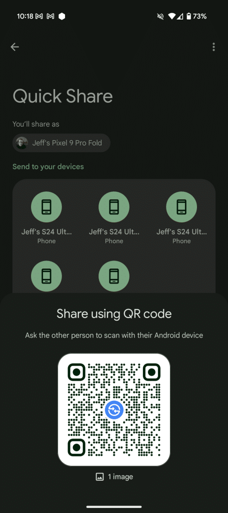 Quick Share using QR code on Pixel Fold