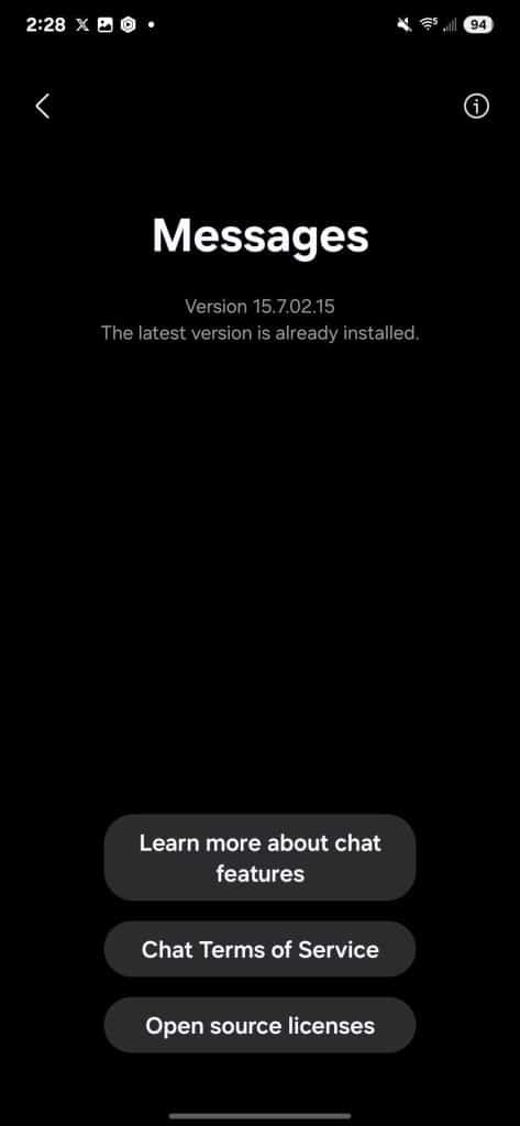 Samsung Messages Version Number on S25 Ultra