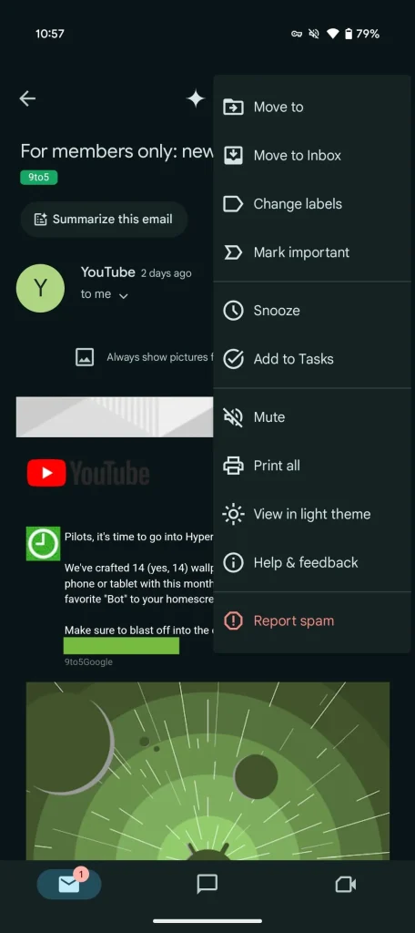 Gmail Android Three-Dot Menu Options (New)