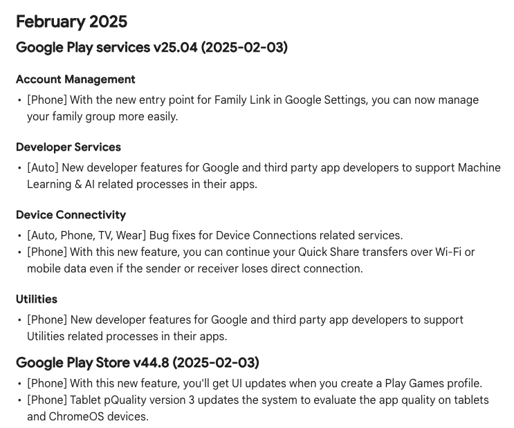 Google Play services v25.04 update