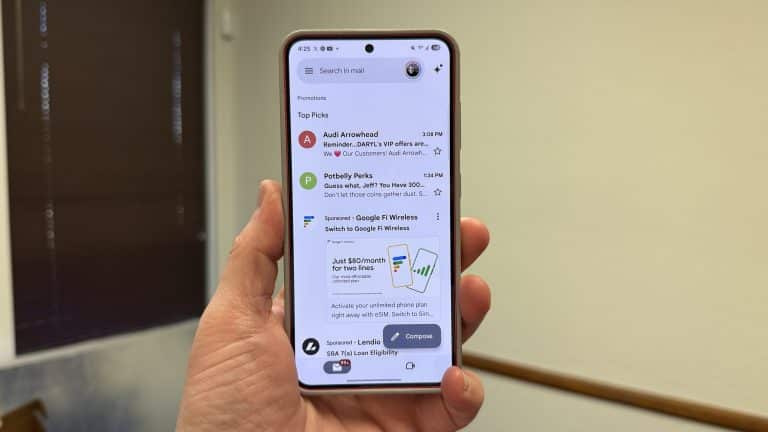Gmail running on Galaxy S25