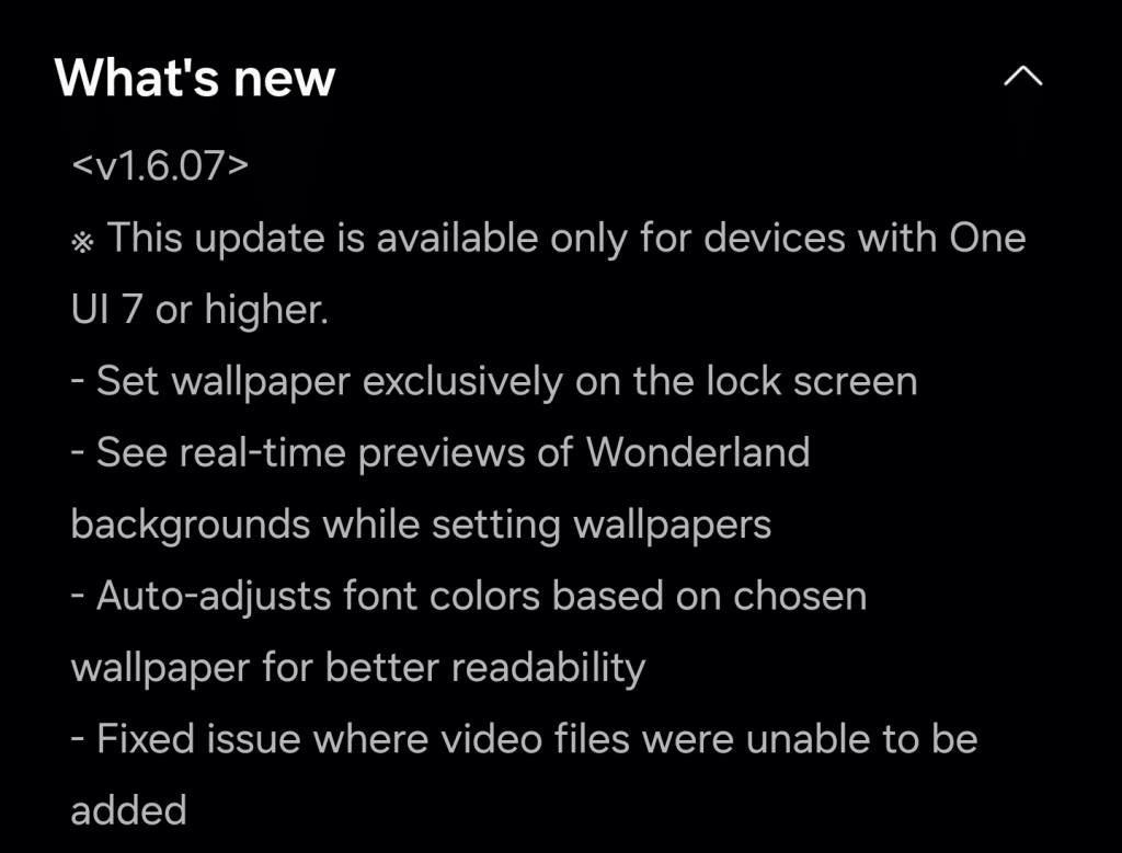Wonderland version 1.6.07's changelog