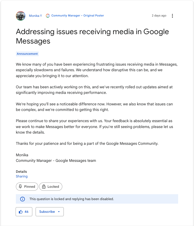 Google Messages media issues