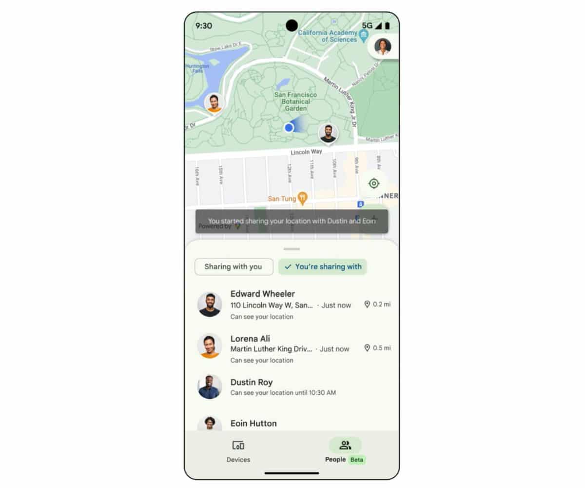 Live location sharing in Find My Device