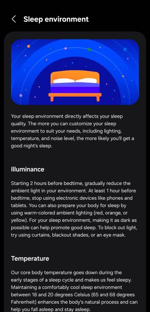 Sleep environment report samsung health