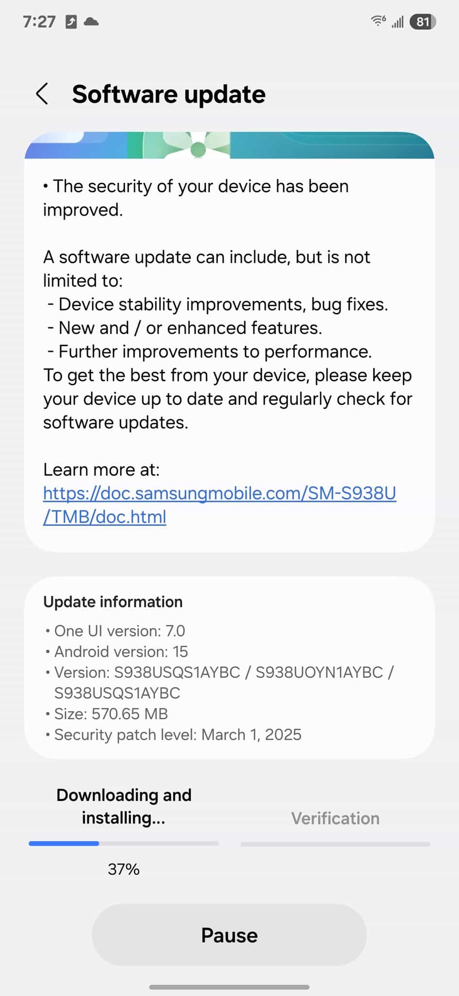 T-Mobile Galaxy S25 Ultra March update