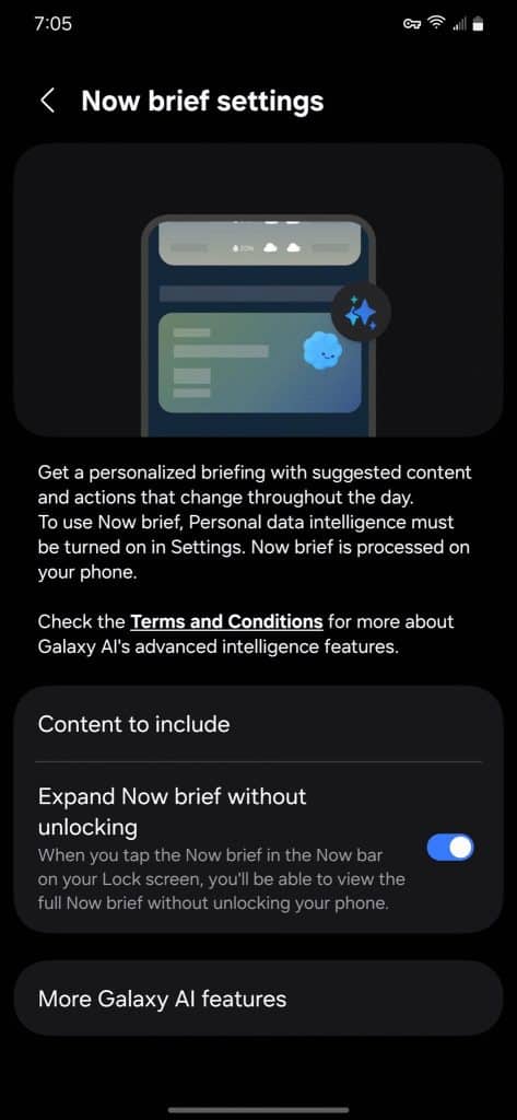 Now Brief settings