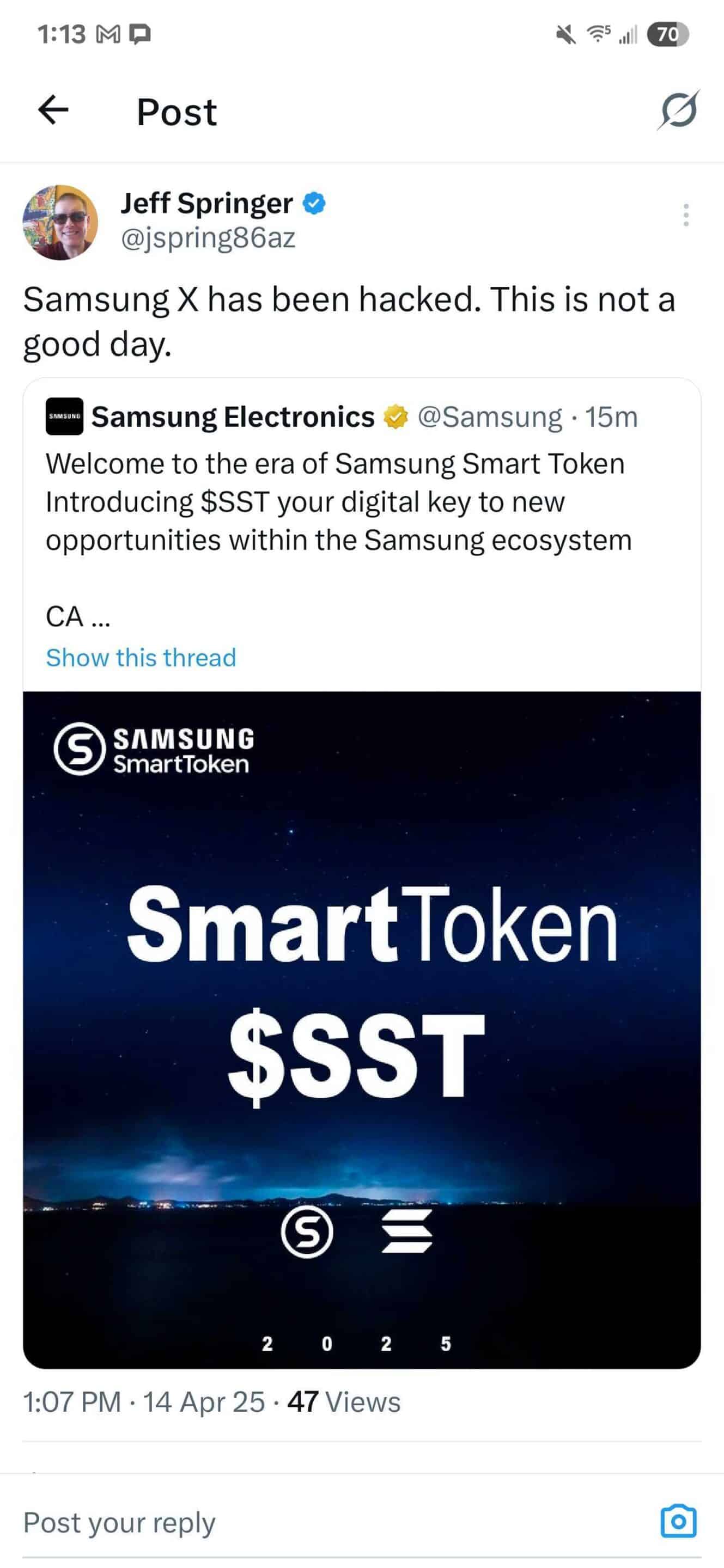 Samsung x/twitter hacked