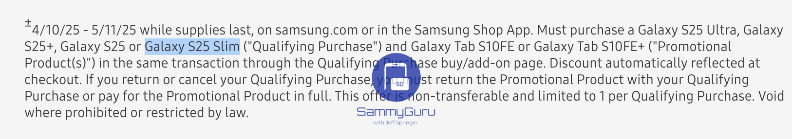 Galaxy S25 Slim Leak Samsung.com
