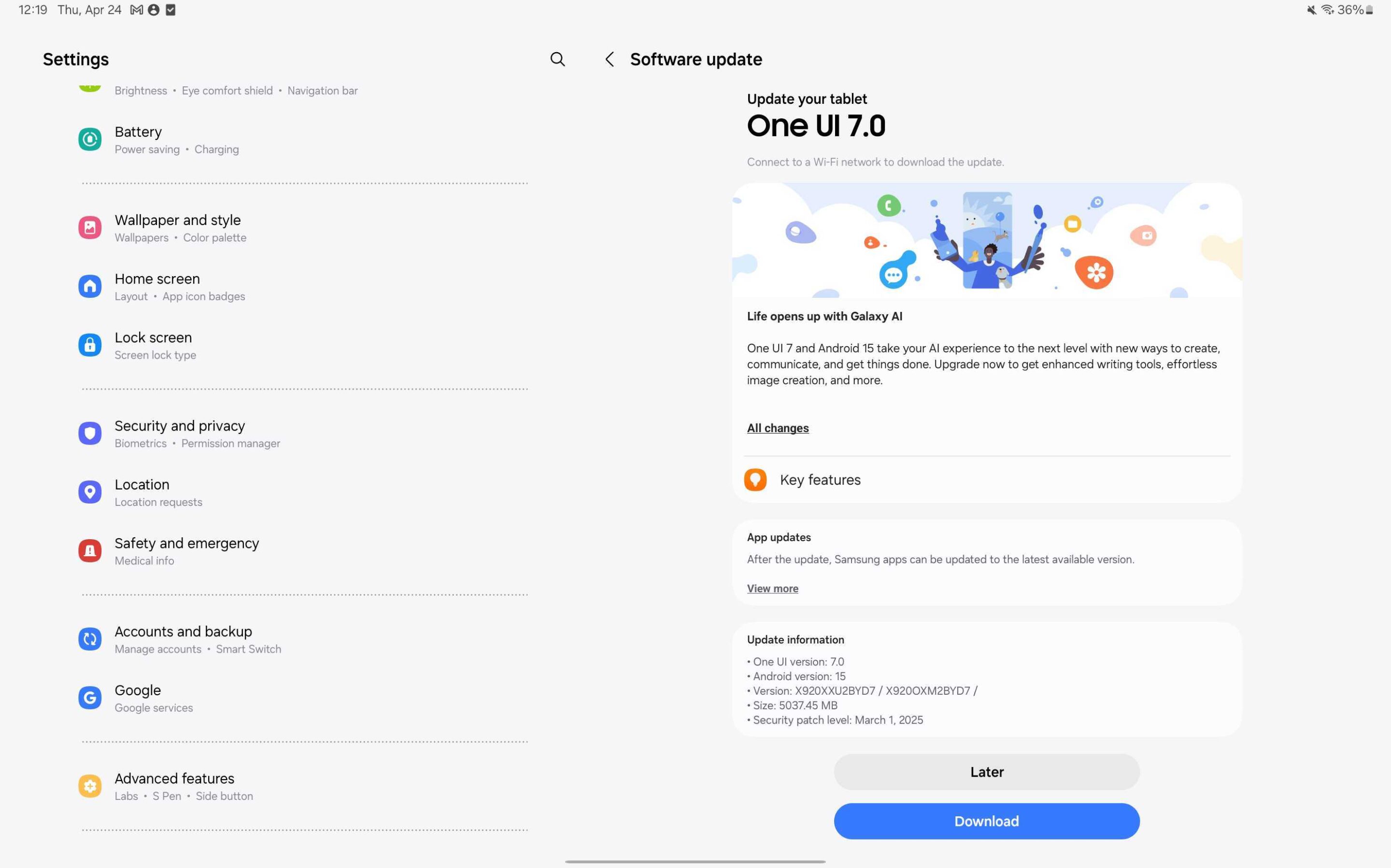 Galaxy Tab S10 Ultra one UI 7 update