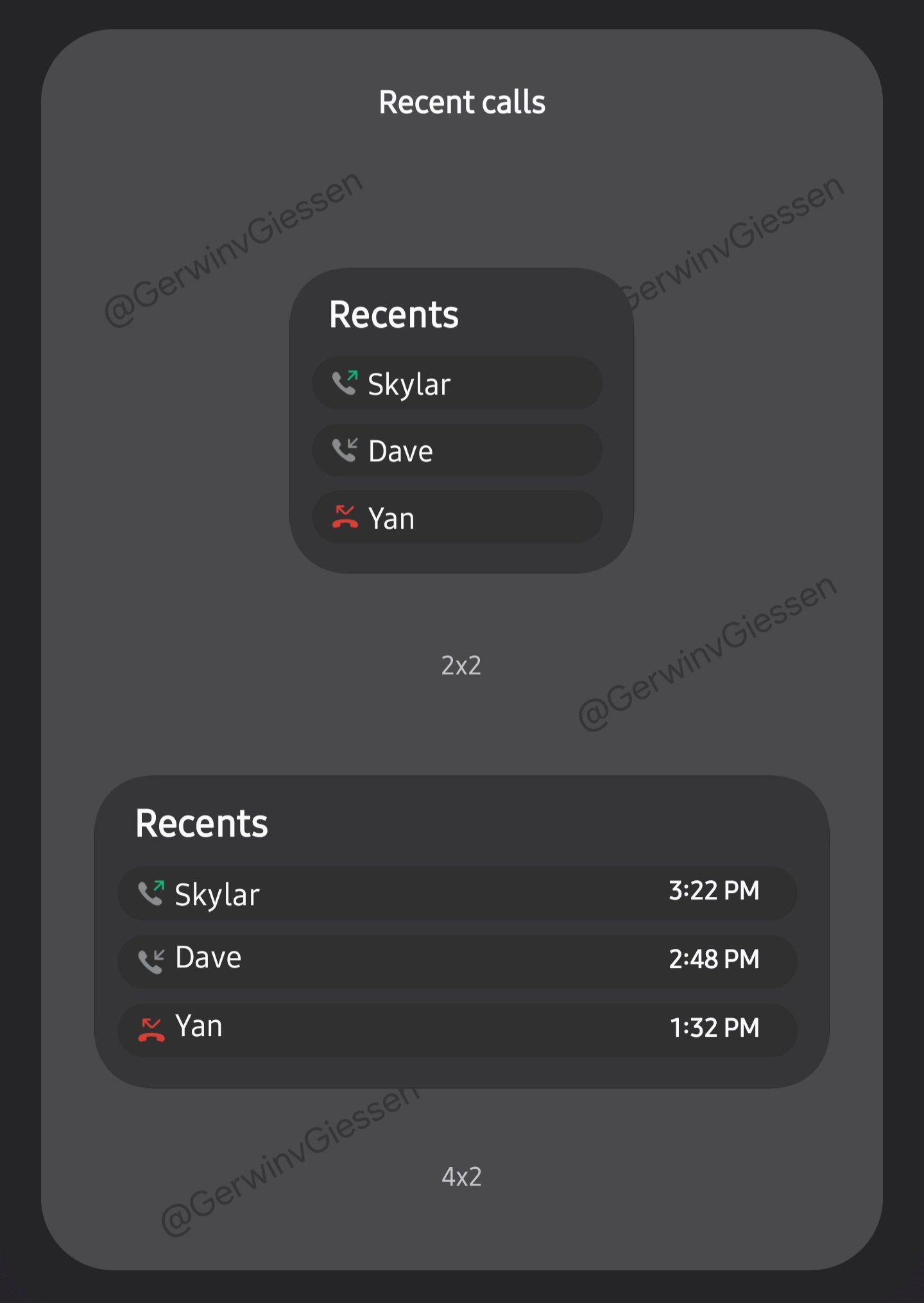 Phone app One UI 8 homescreen widgets