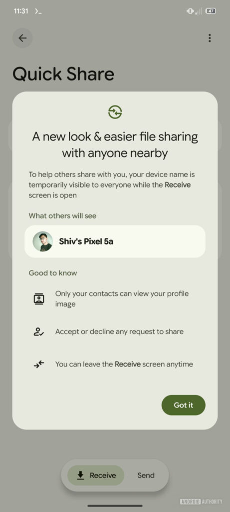 Quick Share UI