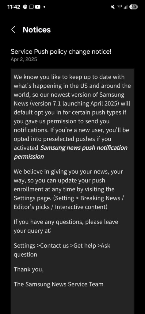 Samsung News Notifications