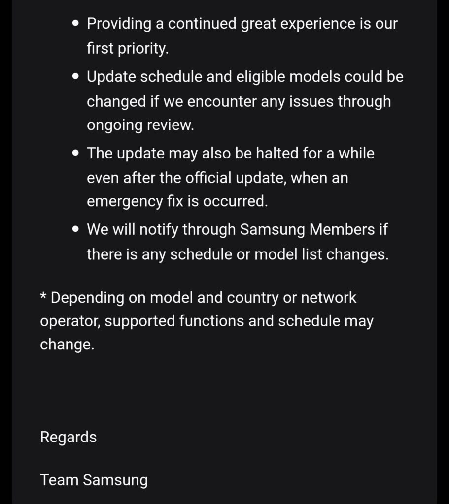 Samsung's One UI 7 advisory