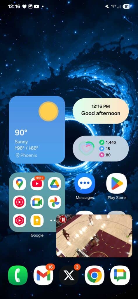 YouTube controls Now Bar PiP Galaxy S25