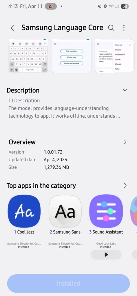 Samsung Language Core Update After One UI 7.0