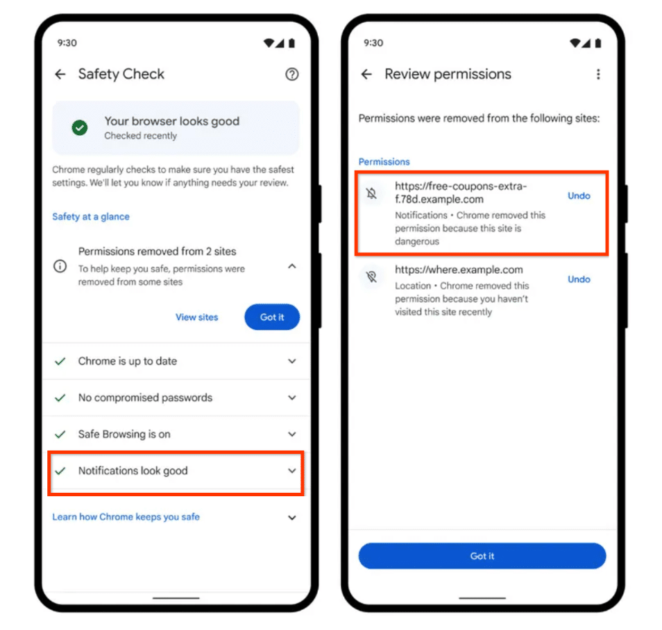 Chrome spammy notifications safety check