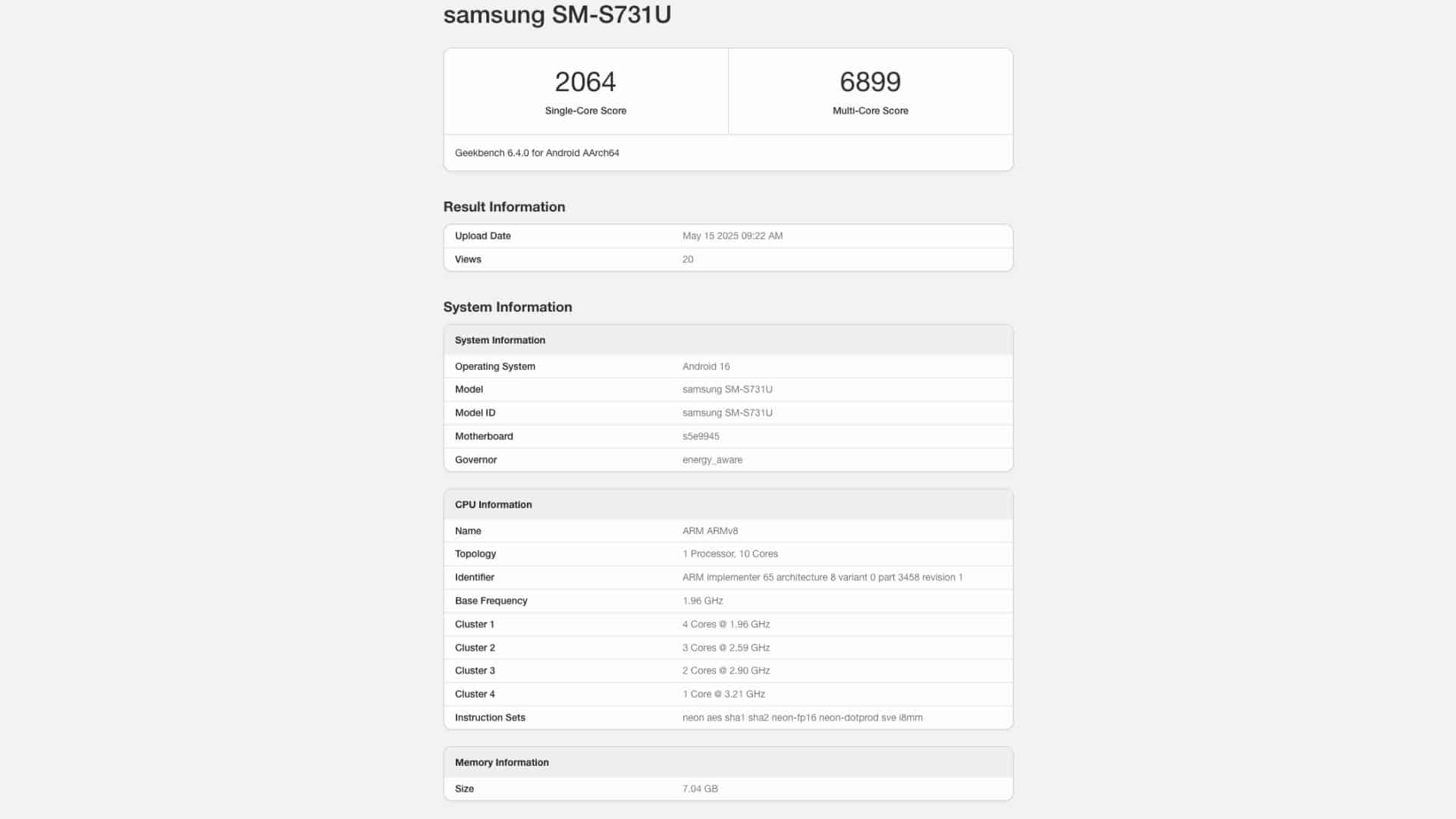 Galaxy S25 FE Geekbench
