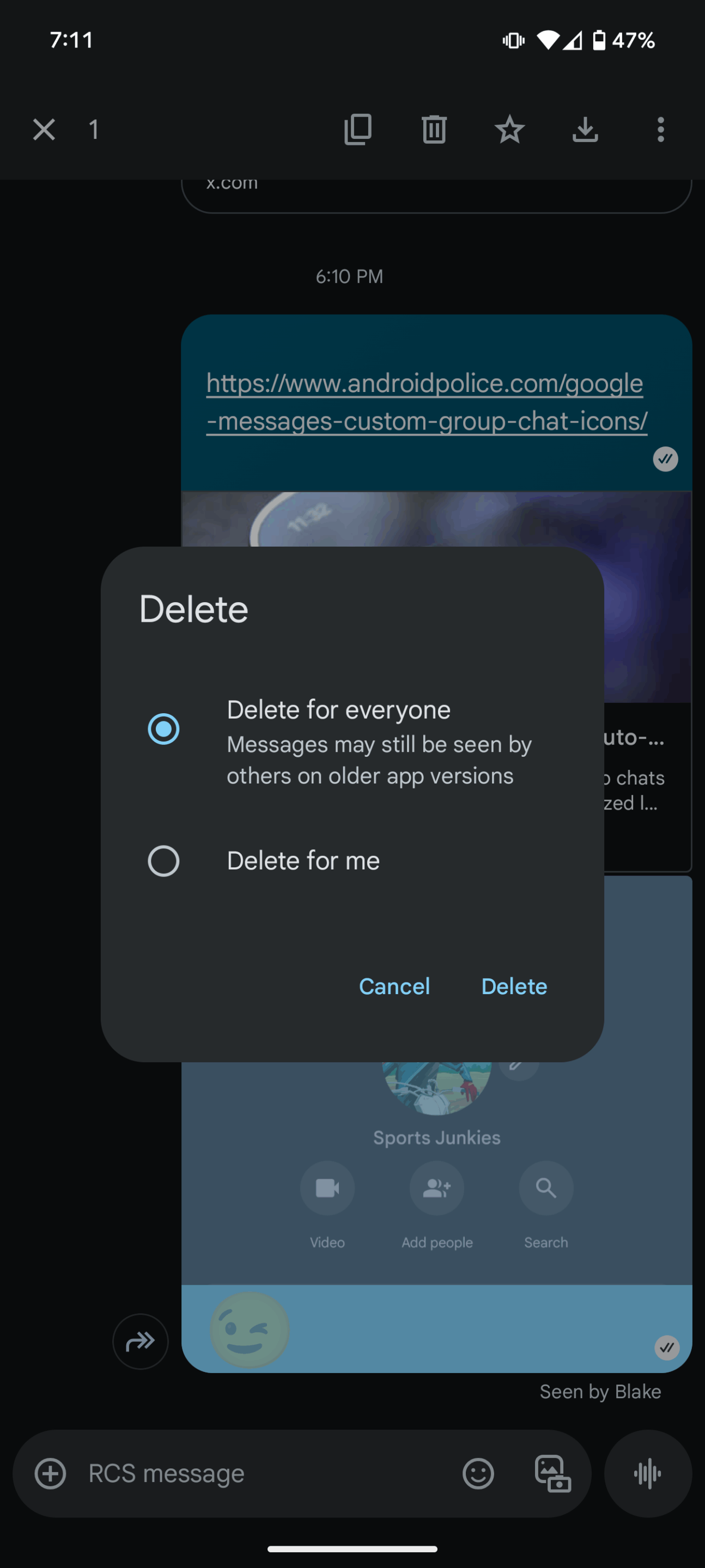 Google Messages Delete for everyone RCS chats beta