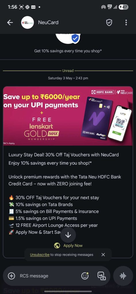 Google Messages RCS ads India
