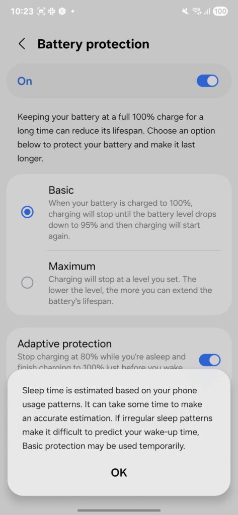 One UI 8 Battery protection menu