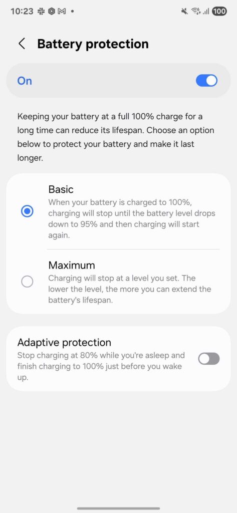 One UI 8 Battery protection menu