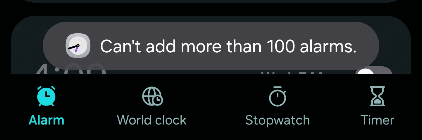 Samsung Alarm Limit