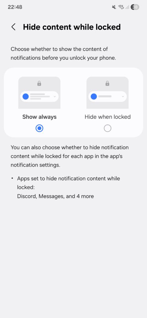 New hide content in notifications while locked overview.
