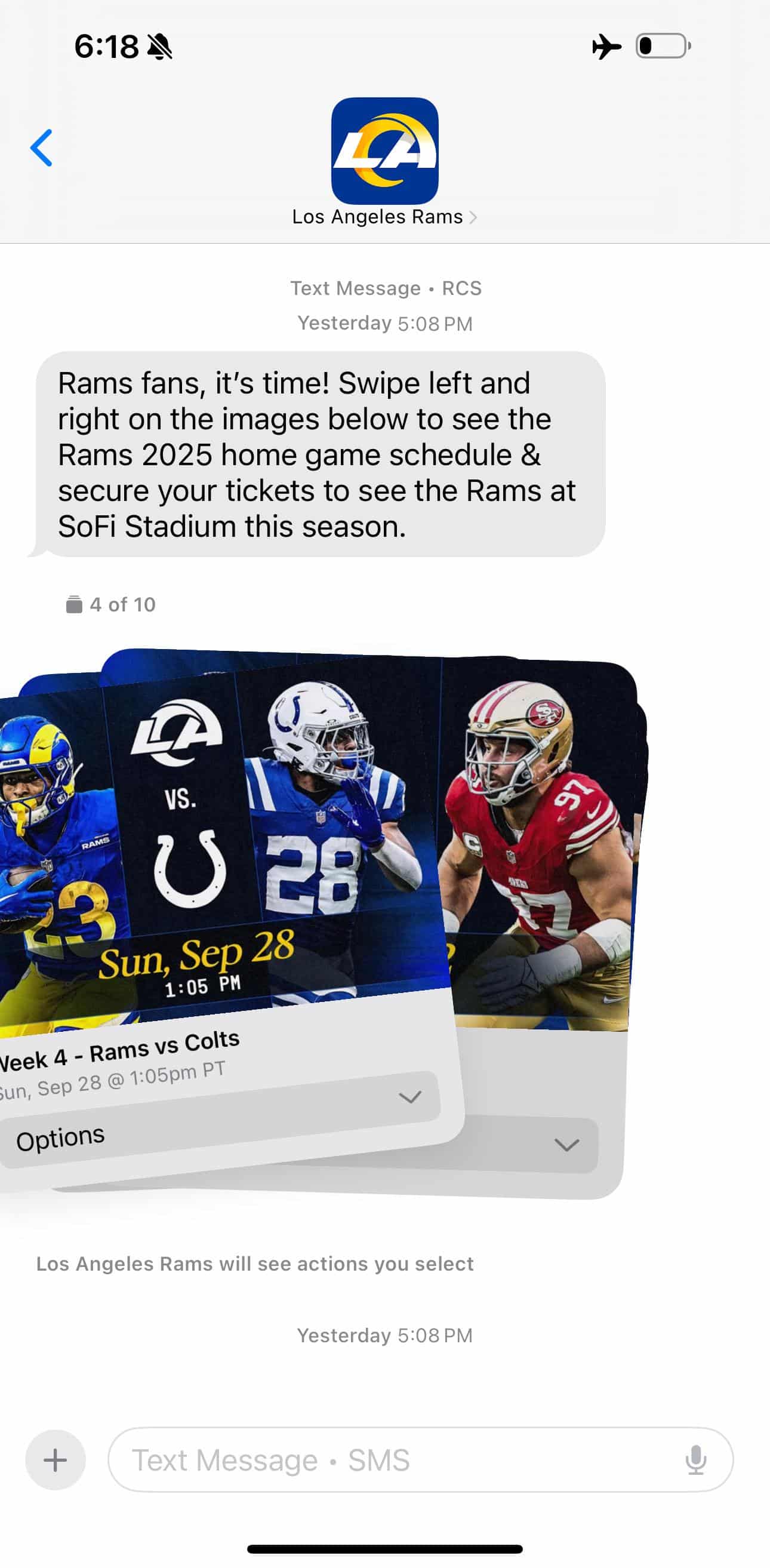 iOS RCS Promo Los Angeles Rams