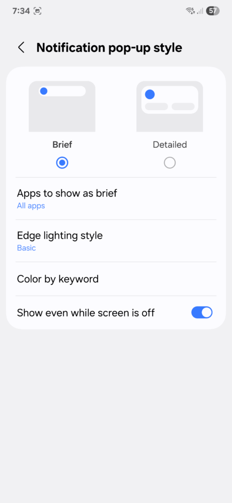 One UI 7 notification pop-up style overview.