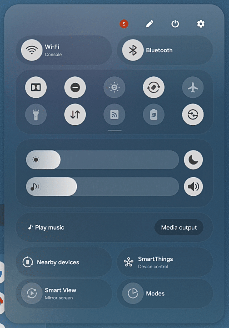 Quick Panel of One UI 8 on Galaxy Tab S10 Ultra