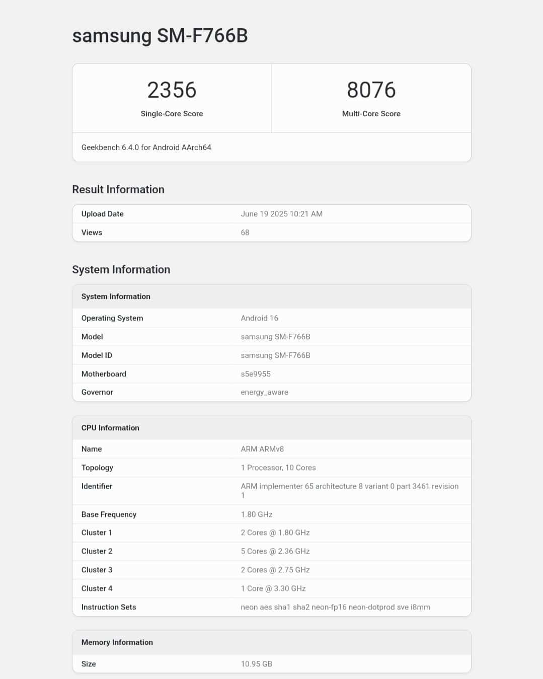 Galaxy Z Flip 7 Geekbench