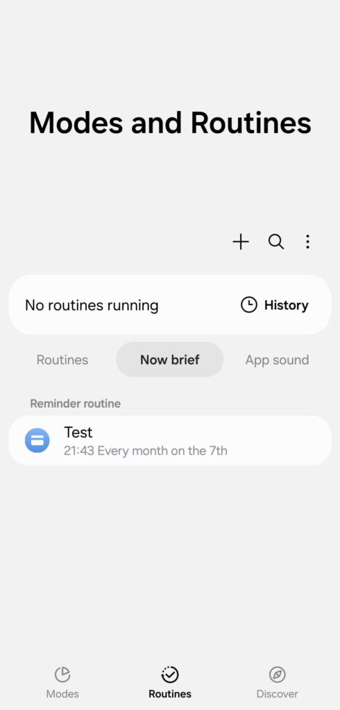 Modes and Routines app with Now Brief menu