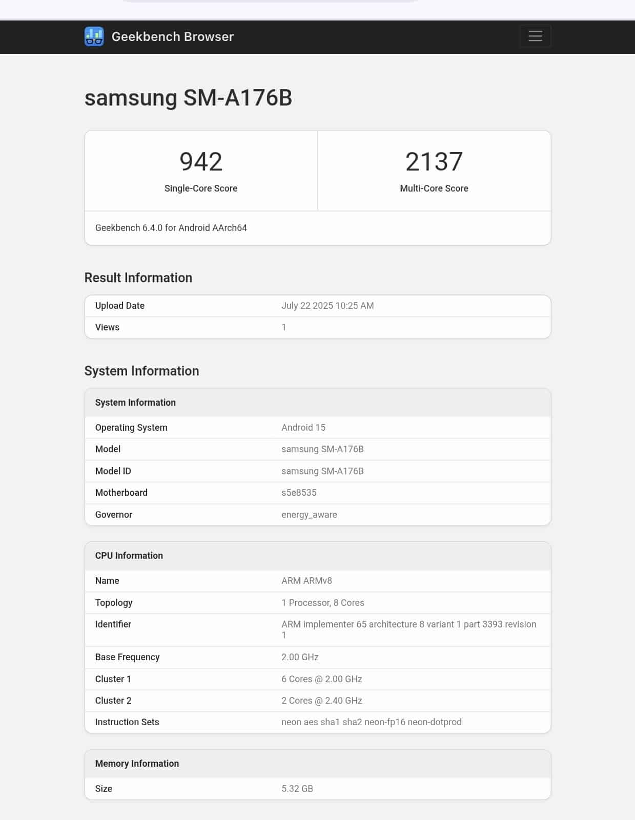 Galaxy A17 5G Geekbench