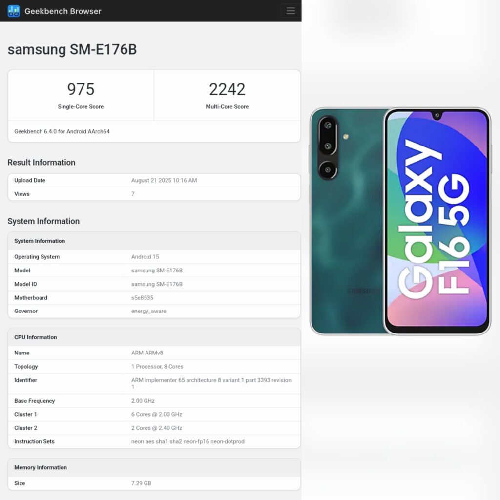 Galaxy F17 5G geekbench