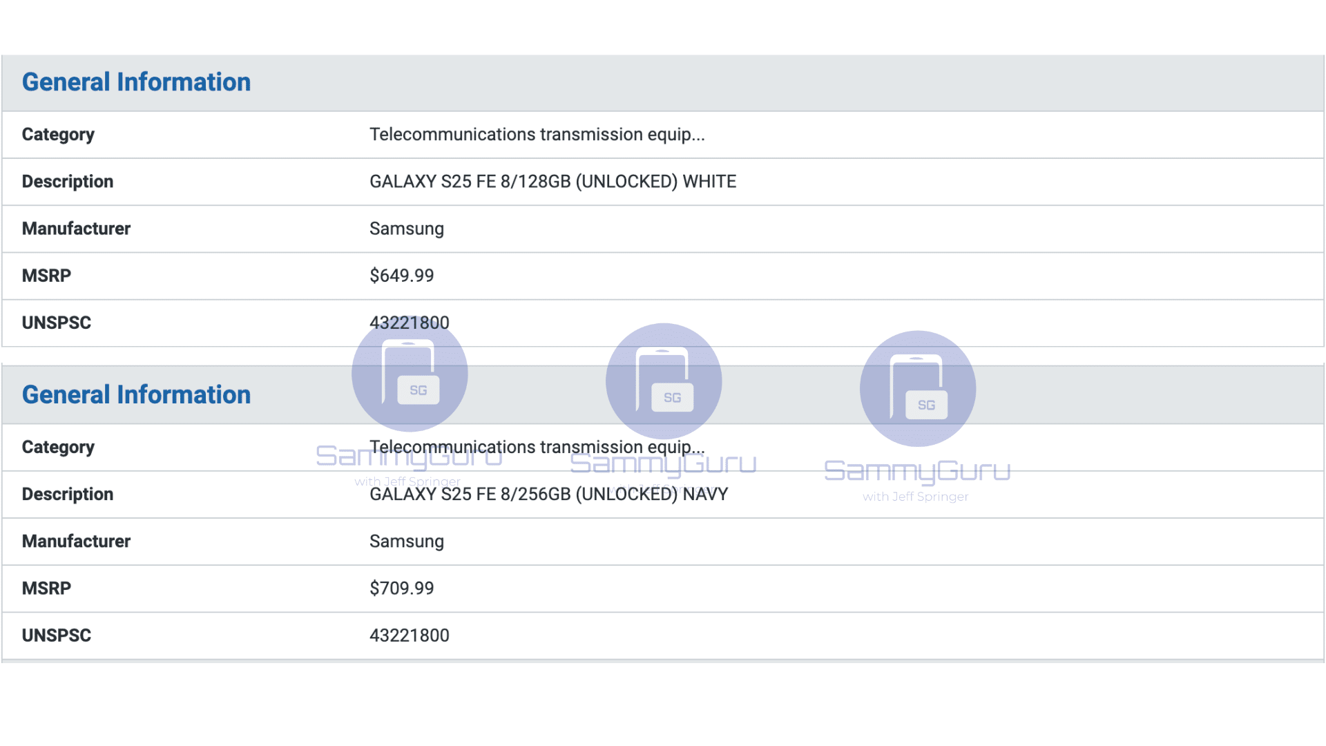 Galaxy S25 FE US prices
