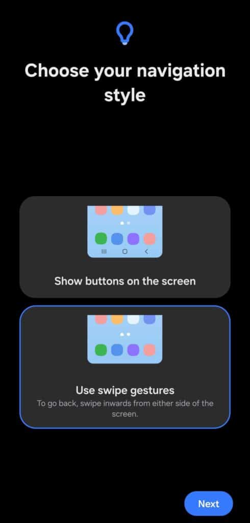 One UI 8 navigation style picker