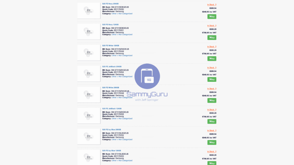 S25 FE retail prices Europe