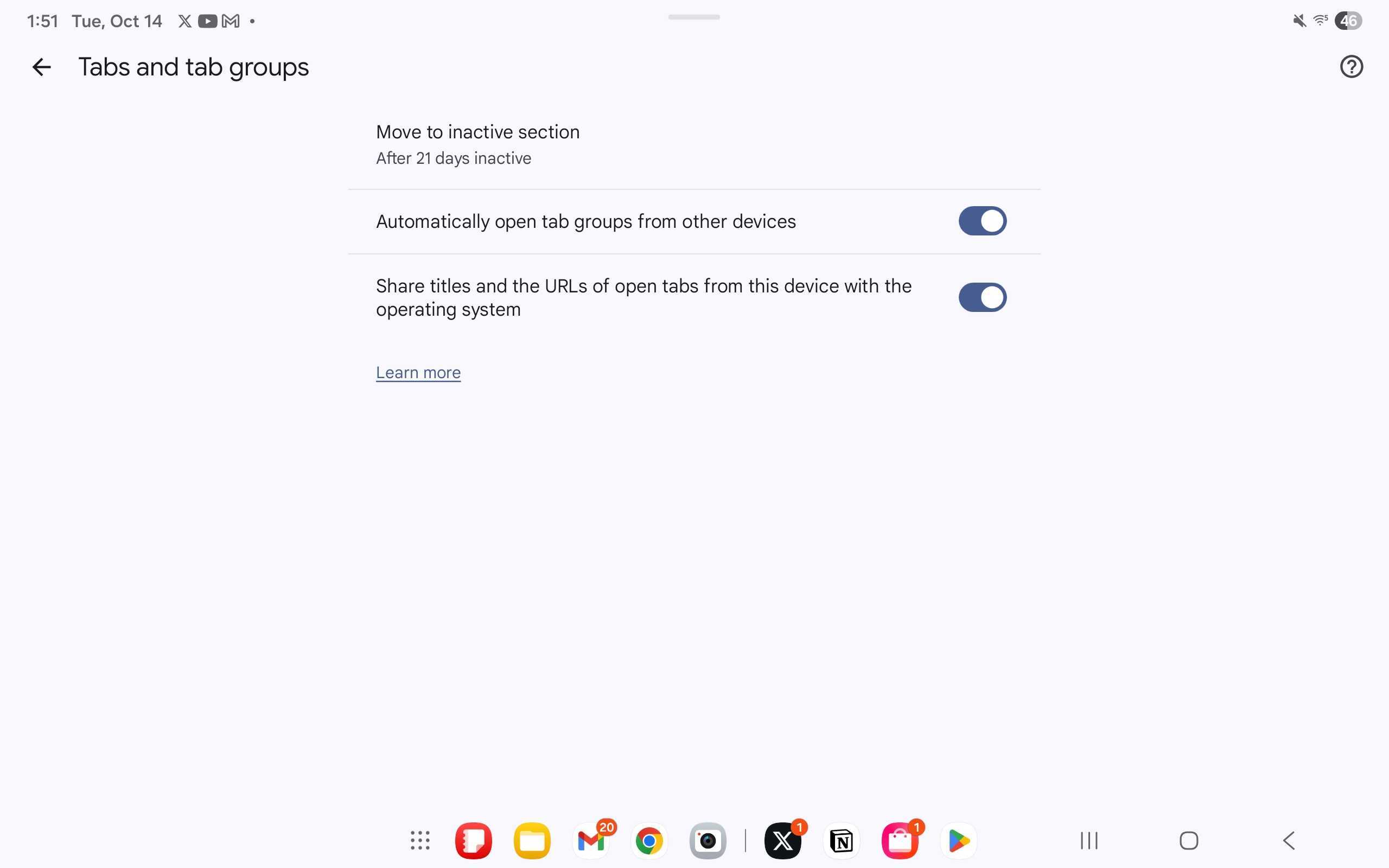 Chrome Galaxy Tab open tabs