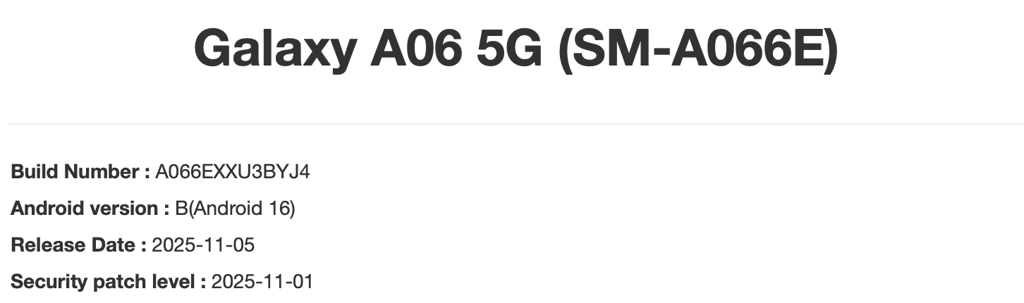 Galaxy A06 5G November 2025 security update