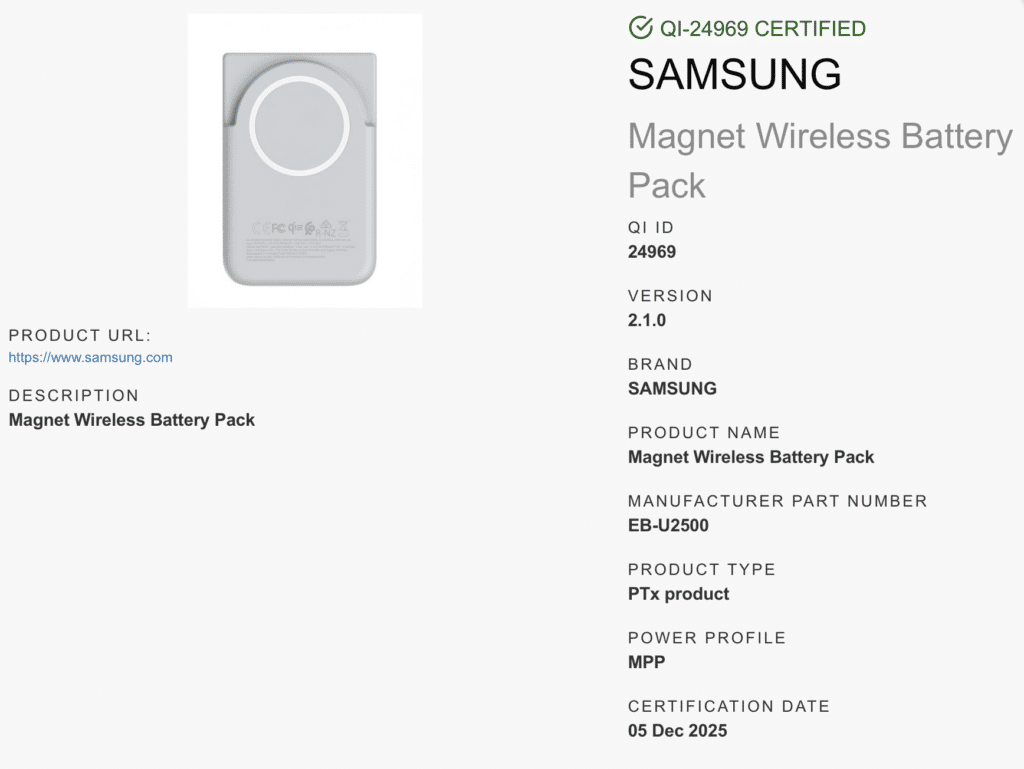 Samsung Magnet Wireless Battery Pack Qi2