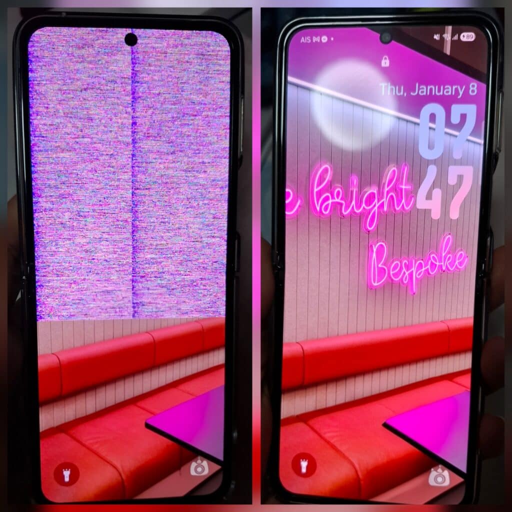 Galaxy Z Flip 5 black display after opening and closing several times; screen is not damaged.